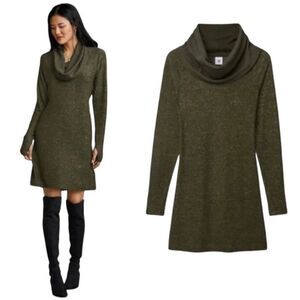 CAbi Solace Dress Heathered Green Sweater Style #4016 Cowl Funnel Neck